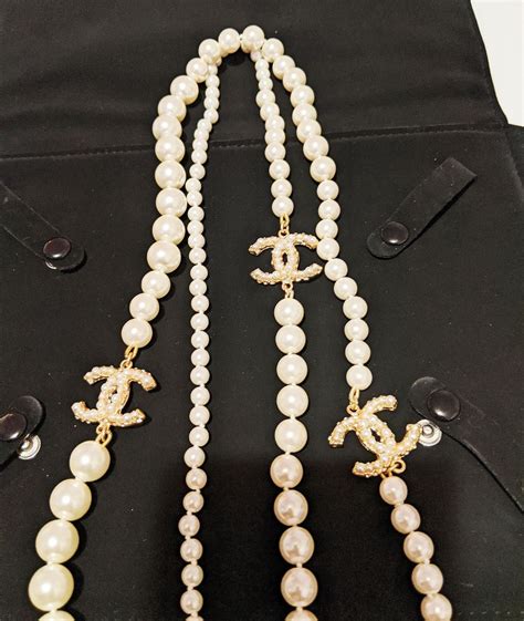 chanel necklace gold pearl|pre owned Chanel pearl necklace.